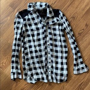 plaid button down with lace shoulders
